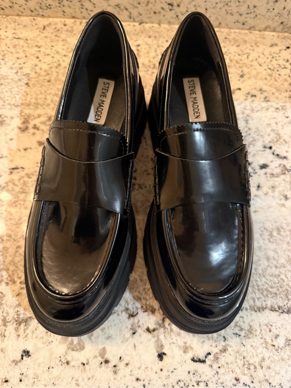 Steve Madden Black Patent Platform Penny Loafers - Picture 2 of 4